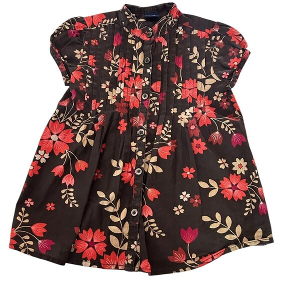 Vtg GAP Toddler Brown Dress Floral Button-Front‎ Dress |Sz 4/5 Baby Girl Cotton - Picture 1 of 6
